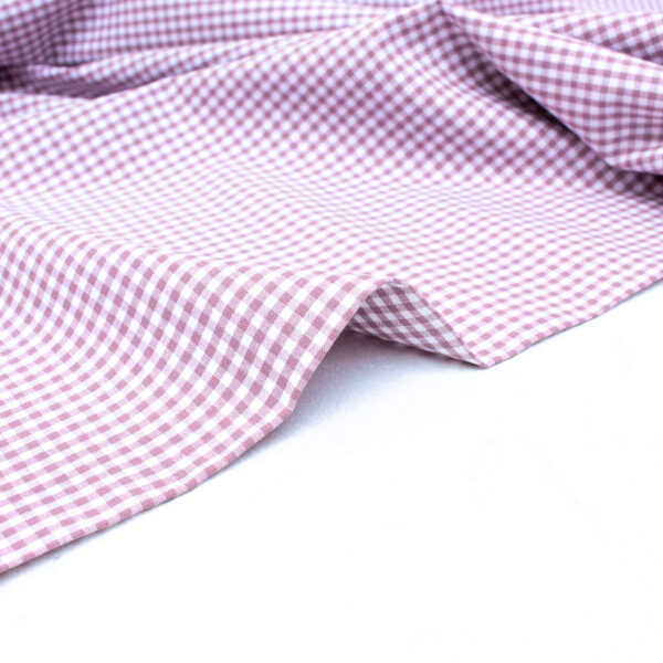 Small Check Gingham Cotton Poplin Fabric in Mauve