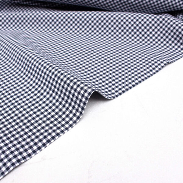 Small Check Gingham Cotton Poplin Fabric in Navy
