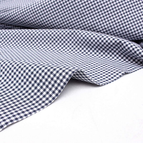 Small Check Gingham Cotton Poplin Fabric in Navy