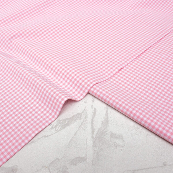 Small Check Gingham Cotton Poplin Fabric in Rose Pink