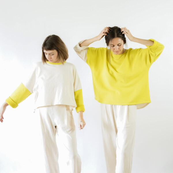 all around crew neck sewing pattern in white and yellow