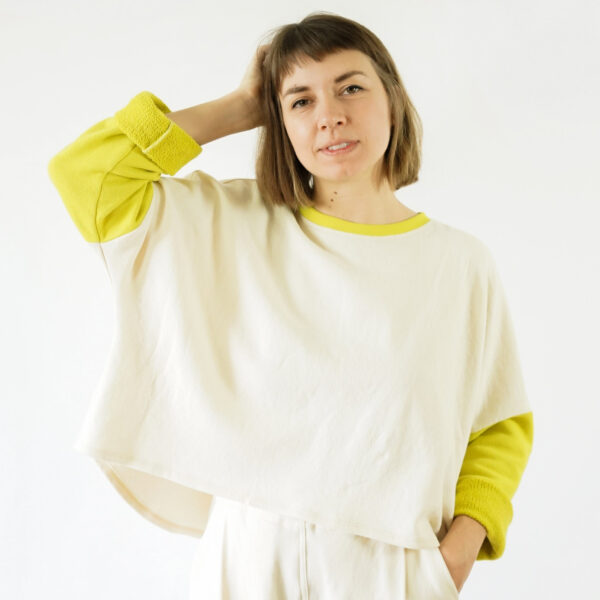 all around crew neck sewing pattern in white and yellow