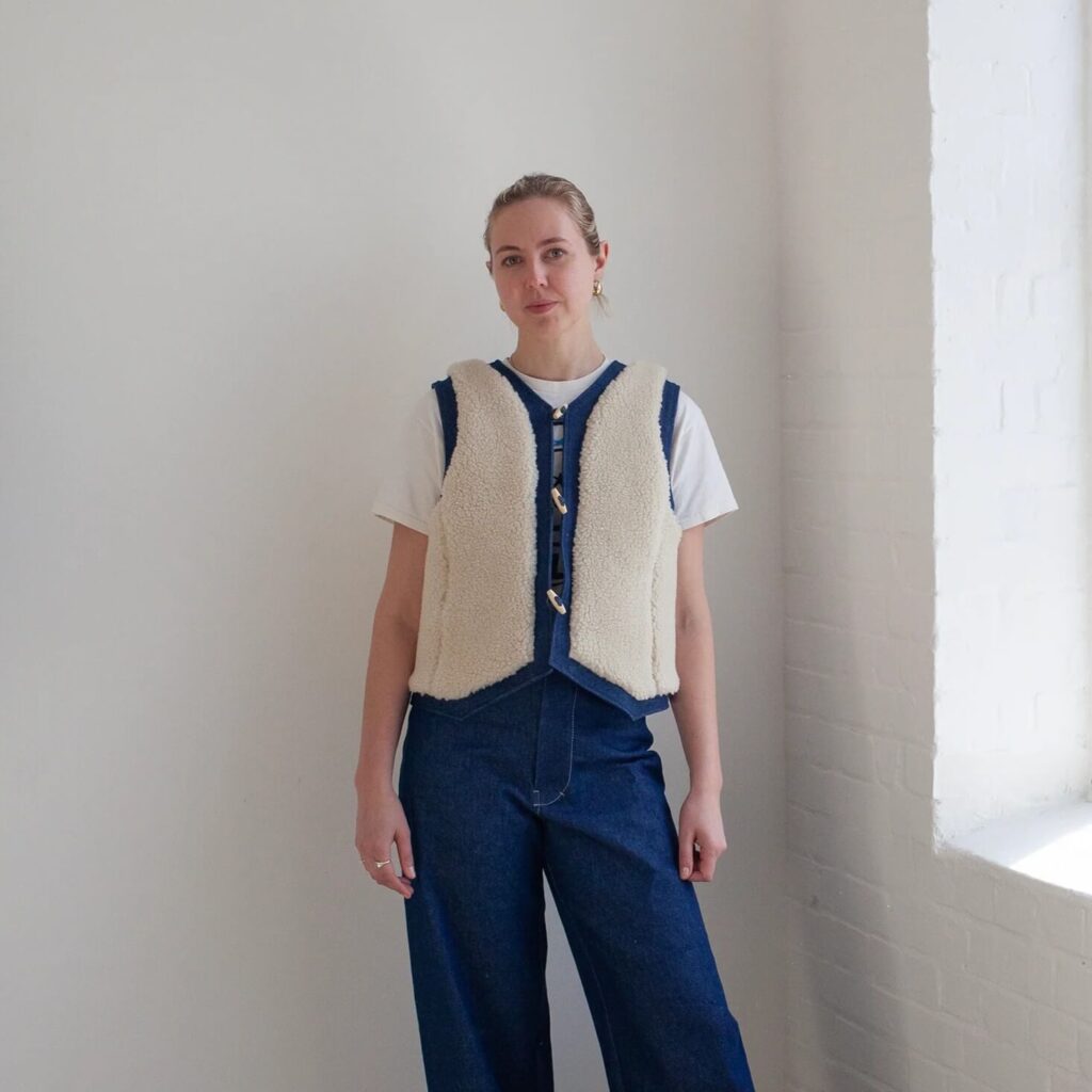 Devon Waistcoat Sewing Pattern in shearling