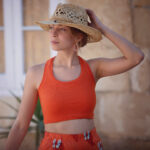 See You at Six Rib Knit Fabric in Red