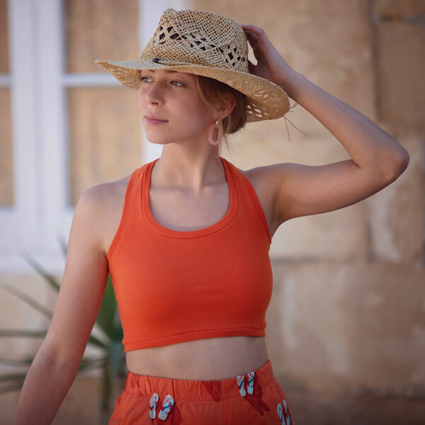 See You at Six Rib Knit Fabric in Red