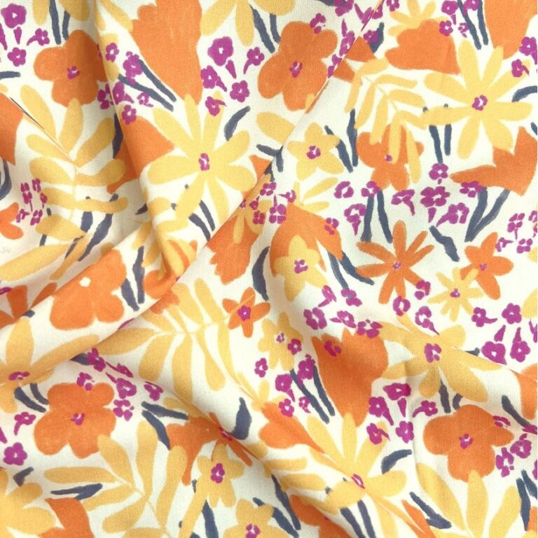 sunflowers ecovero viscose fabric in yellow and orange
