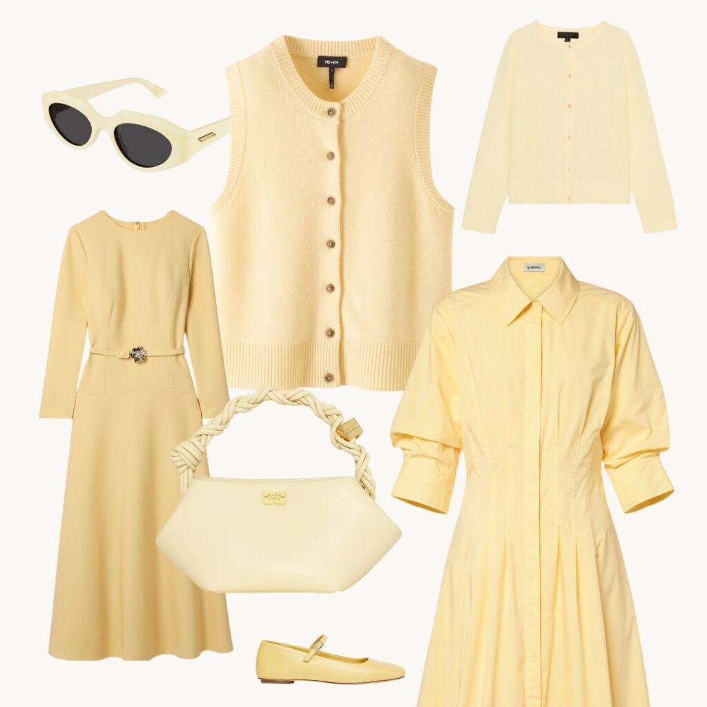 clothes and accessories in buttermilk yellow fabrics