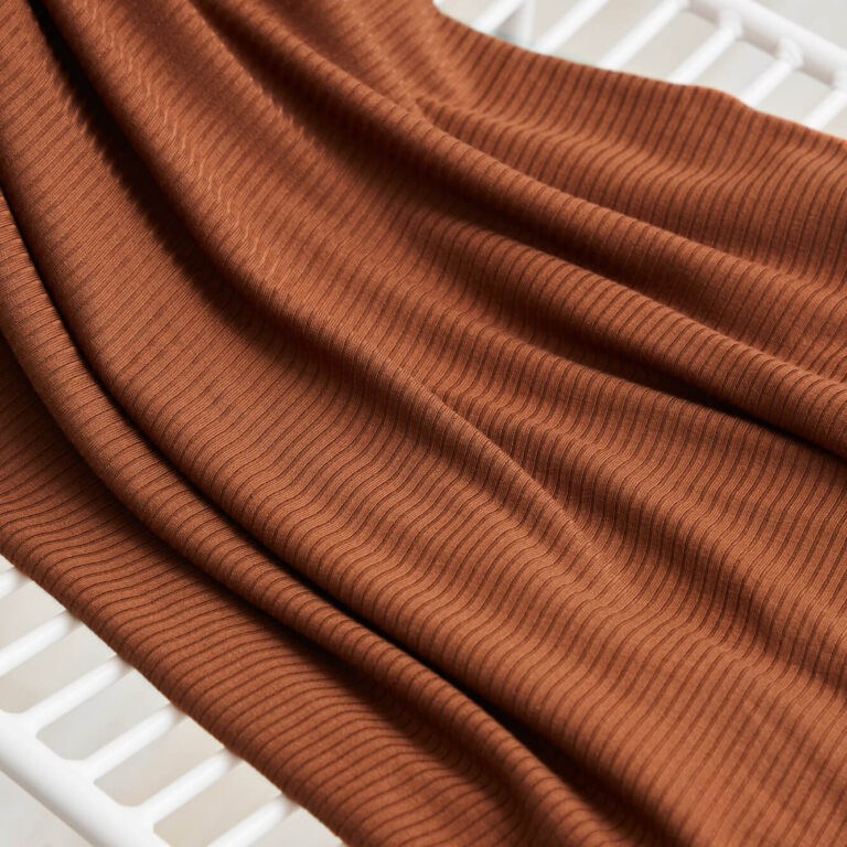 derby ribbed tencel jersey fabric in pecan brown