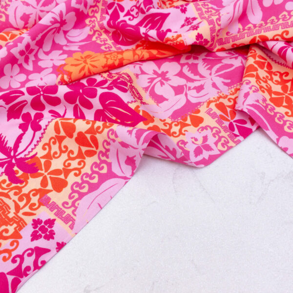 Ecovero Viscose Fabric in Pink Malibu Floral Patchwork