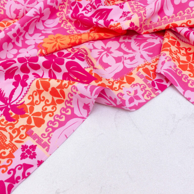 Ecovero Viscose Fabric in Pink Malibu Floral Patchwork